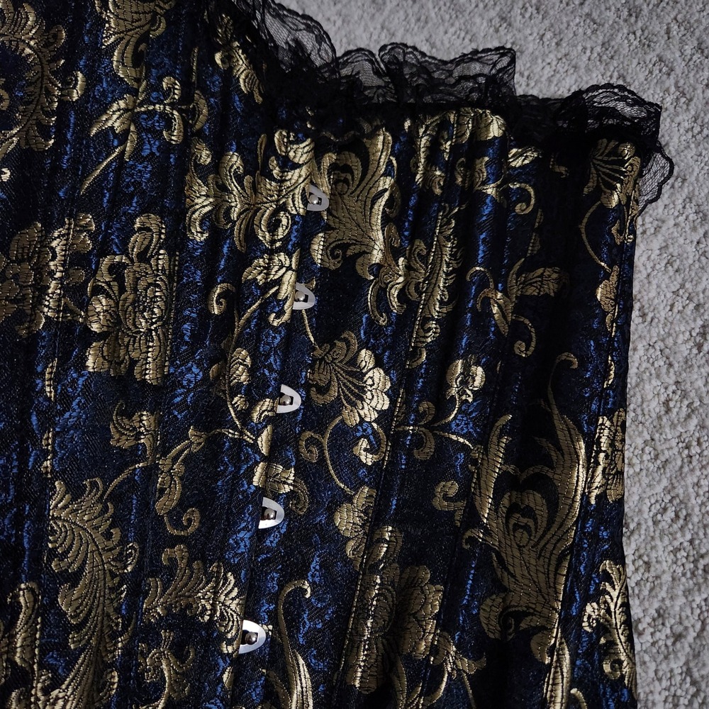 Brocade Corset Top Lace Trim Renaissance Gothic size Small - Picture 3 of 7